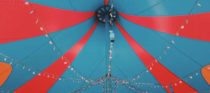 Roof of a circus tent with colorful decorations