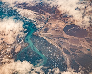 Aerial view of a riverbed.