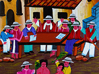 Ausschnitt aus dem Gemälde „Justicia Indígena“ von Ernesto Tácome, Quilotoa/Ecuador