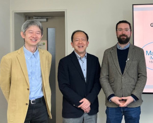 Patrick Flamm at the Polar Cooperation Research Centre, Kobe University. From left to right: Shigeru Aoki, Akiho Shibata, Patrick Flamm