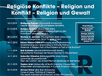 Plakat der Ringvorlesung "Religiöse Konflikte – Religion und Konflikt – Religion und Gewalt