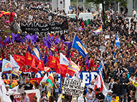 "Solidarity without borders instead G20" protesters 2017 in Hamburg (Photo: flickr, Rasande Tyskar, http://bit.ly/2ha5rM1, CC BY-NC 2.0)