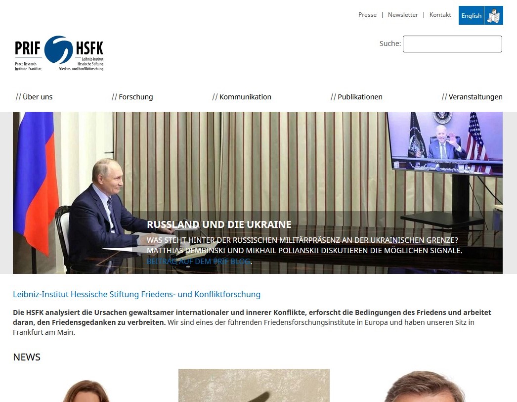 Screenshot der HSFK-Startseite
