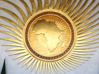 Goldene Afrika-Karte im Hauptquartier der Afrikanischen Union in Addis Abeba: Goldene Afrika-Karte im Hauptquartier der Afrikanischen Union in Addis Abeba (Photo: Paul Kagame, CC BY-NC-ND 2.0)